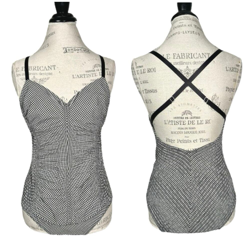 Malia Mills | Women | Gingham Cotton Smocked Ruched One Piece Swim Suit | Sz 2-4